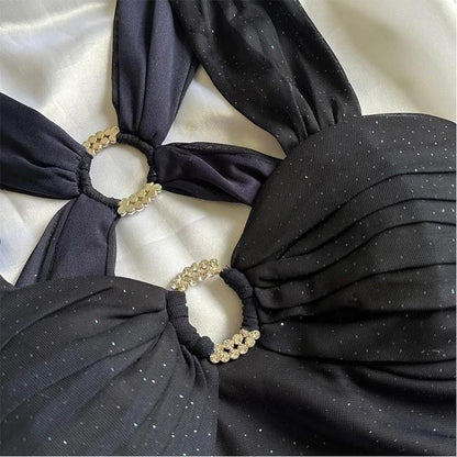 Affordable dresses under $160||Elegant Gradient Navy Blue Sheath Spaghetti Straps Sparkling Chiffon  Prom Dress for Party ED01883