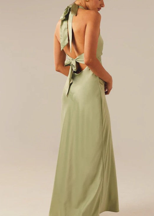 Sexy V-neck Sheath Halter Satin Backless Long Prom Dress Pretty Evening Dress ED01884