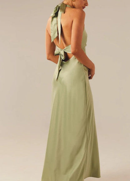 Sexy V-neck Sheath Halter Satin Backless Long Prom Dress Pretty Evening Dress ED01884