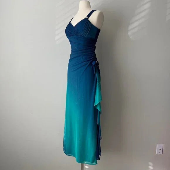 Beautiful Gradient Blue Glitter Chiffon Sweetheart Neck Prom Dress Birthday Dress ED01885