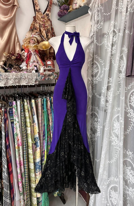Beautiful Purple V-neck Lace Mermaid Long Prom Dress Backless Birthday Party Dress ED01889