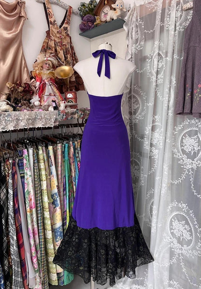 Beautiful Purple V-neck Lace Mermaid Long Prom Dress Backless Birthday Party Dress ED01889