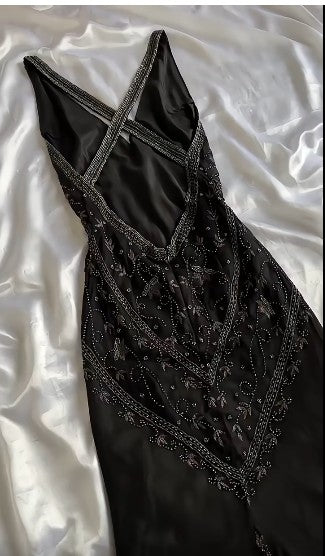 Vintage Black Beaded Halter Neck Mermaid Chiffon Prom Dress for Party Enchanted Backless Sleeveless Evening Gown ED01897