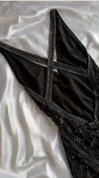 Vintage Black Beaded Halter Neck Mermaid Chiffon Prom Dress for Party Enchanted Backless Sleeveless Evening Gown ED01897