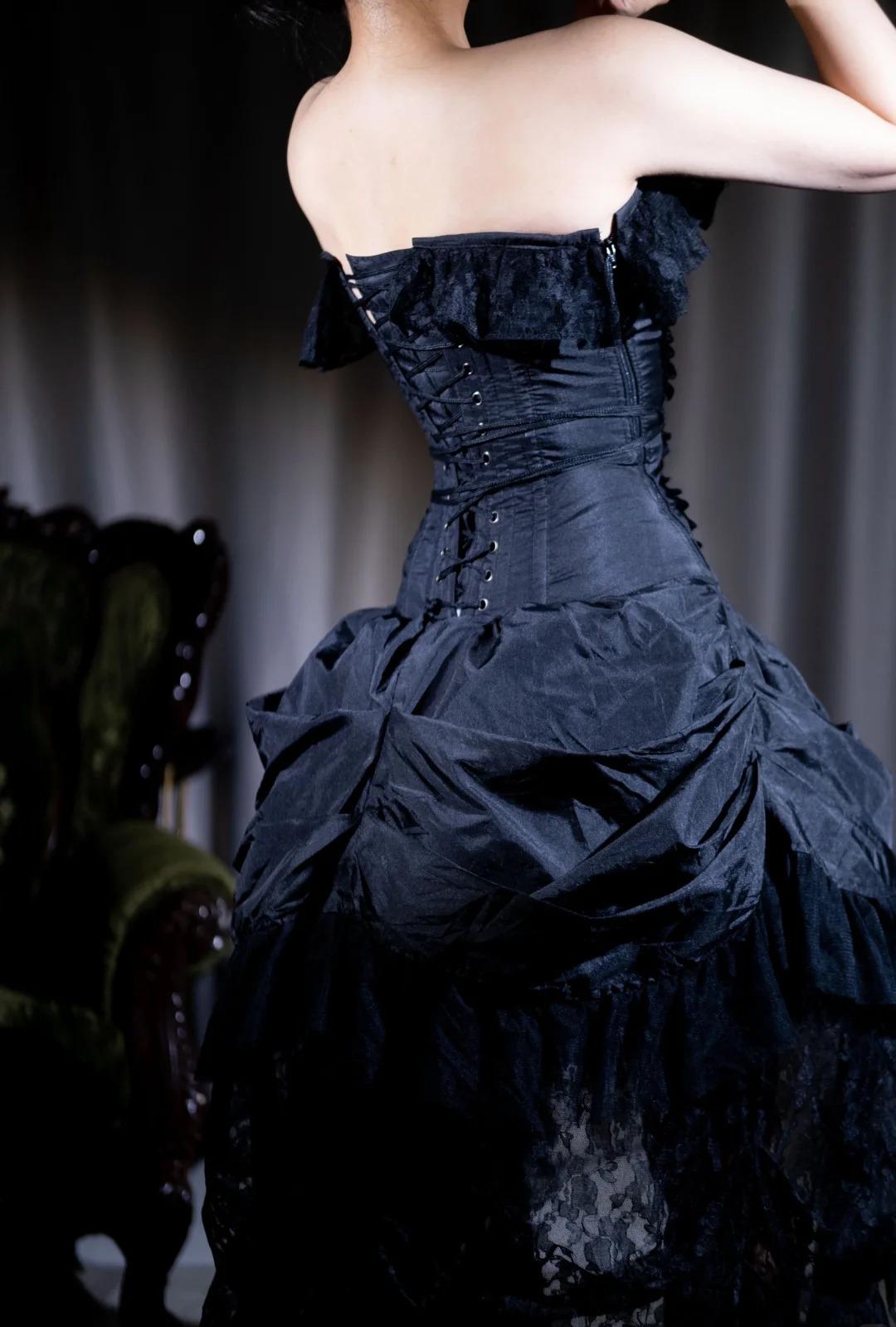 Black Personality Lace A-Line Strapless Prom Dress Birthday DressED01902