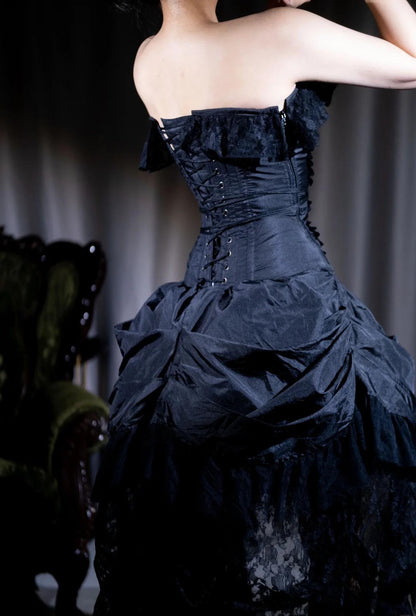 Black Personality Lace A-Line Strapless Prom Dress Birthday DressED01902