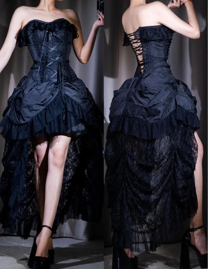 Black Personality Lace A-Line Strapless Prom Dress Birthday DressED01902