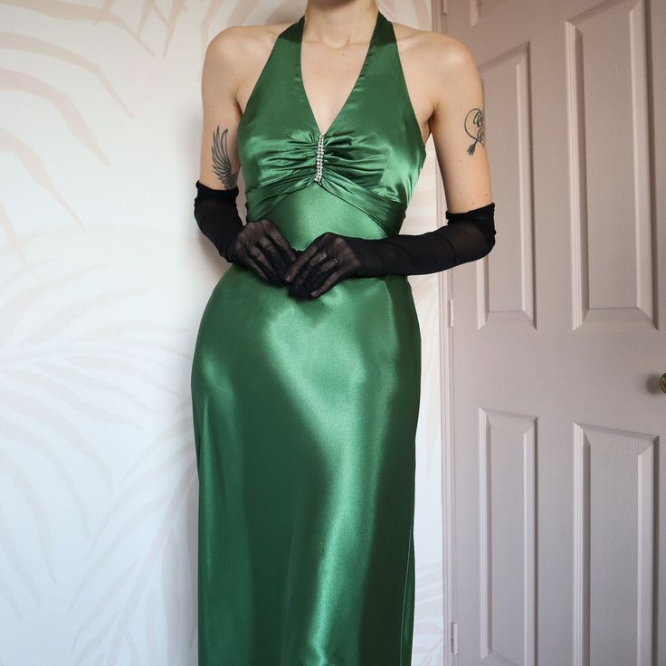 **🍃Vintage Forest Green Backless Ball Gown - Glam Sparkling Beads & Satin for Prom,🍻 Galas& Parties** ED01915