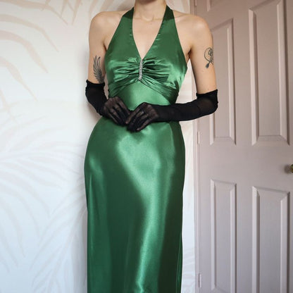 **🍃Vintage Forest Green Backless Ball Gown - Glam Sparkling Beads & Satin for Prom,🍻 Galas& Parties** ED01915