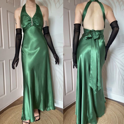 **🍃Vintage Forest Green Backless Ball Gown - Glam Sparkling Beads & Satin for Prom,🍻 Galas& Parties** ED01915