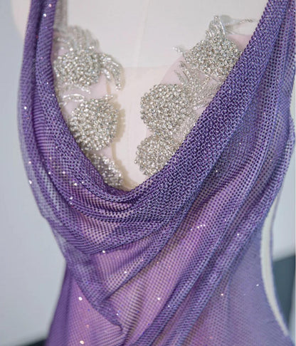 Noble Purple Mermaid Gown - Glitter Rhinestone Tulle Prom Dress for Special Ocassions  ED01926