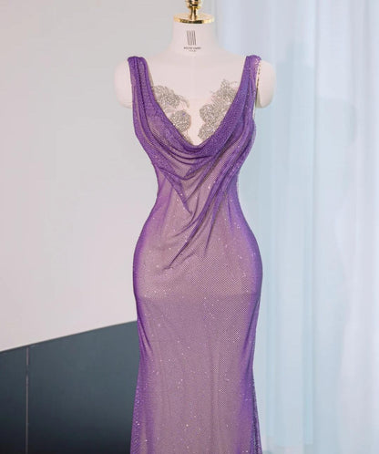 Noble Purple Mermaid Gown - Glitter Rhinestone Tulle Prom Dress for Special Ocassions  ED01926