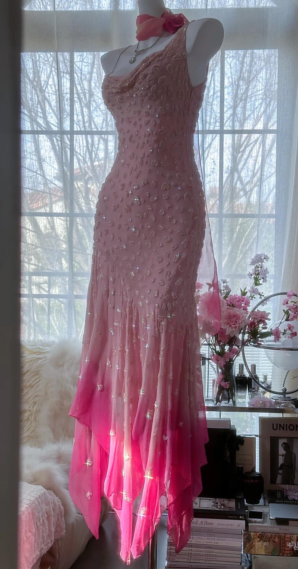 🌟 Cinderella Pink A-Line Evening Gown - Iridescent Beaded Tulle with Soft Chiffon Layers for Sweet 16 ED01933