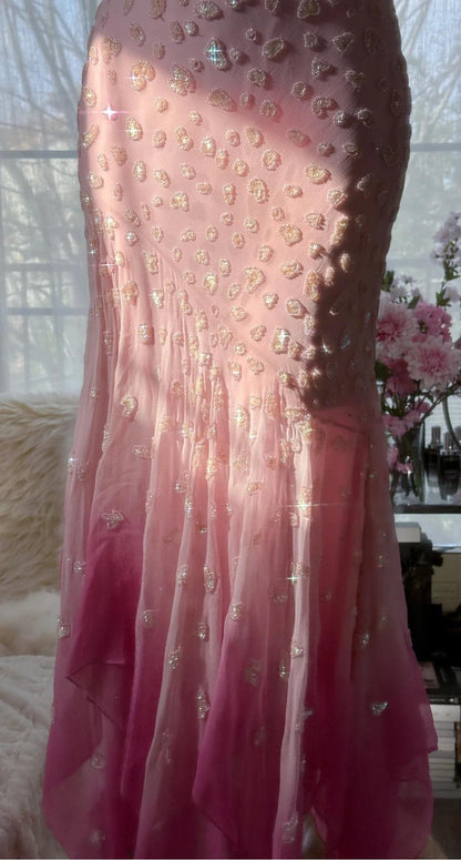 🌟 Cinderella Pink A-Line Evening Gown - Iridescent Beaded Tulle with Soft Chiffon Layers for Sweet 16 ED01933