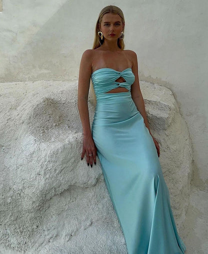 Strapless Sheath Tiffany Blue Prom Dresses Satin Formal Dresses  ED01934