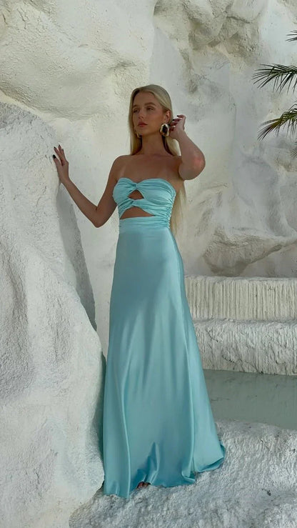 Strapless Sheath Tiffany Blue Prom Dresses Satin Formal Dresses  ED01934