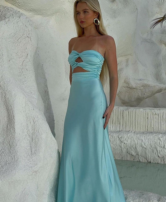 Strapless Sheath Tiffany Blue Prom Dresses Satin Formal Dresses  ED01934