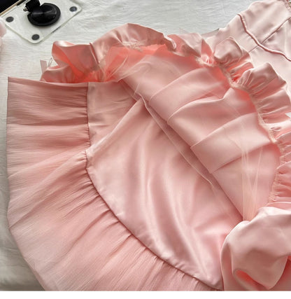 Fairytale🩷 Spring Pool Party Dress Pink Satin A-Line Short Prom Dress for Birthday &Homecoming  ED01937