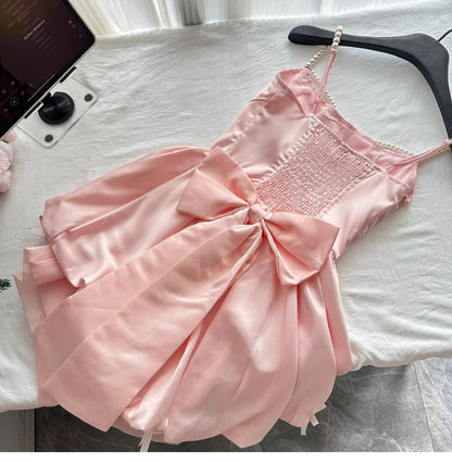 Fairytale🩷 Spring Pool Party Dress Pink Satin A-Line Short Prom Dress for Birthday &Homecoming  ED01937