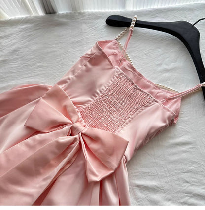 Fairytale🩷 Spring Pool Party Dress Pink Satin A-Line Short Prom Dress for Birthday &Homecoming  ED01937