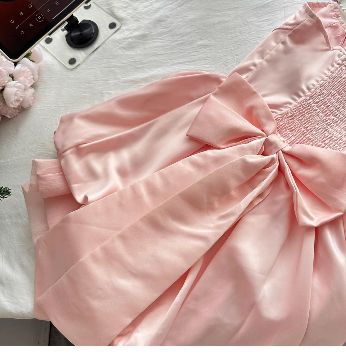 Fairytale🩷 Spring Pool Party Dress Pink Satin A-Line Short Prom Dress for Birthday &Homecoming  ED01937