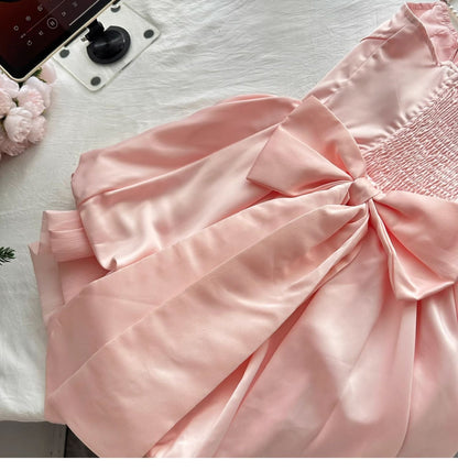 Fairytale🩷 Spring Pool Party Dress Pink Satin A-Line Short Prom Dress for Birthday &Homecoming  ED01937