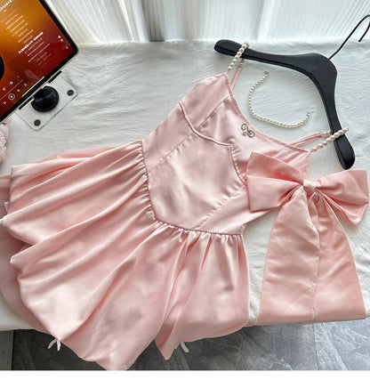 Fairytale🩷 Spring Pool Party Dress Pink Satin A-Line Short Prom Dress for Birthday &Homecoming  ED01937