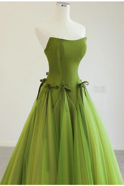 Green 💚Fairytale Tulle Ball Dress for Wedding & Birthday - Strapless A-line Evening Dress ED01939