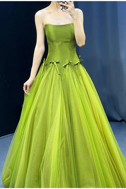 Green 💚Fairytale Tulle Ball Dress for Wedding & Birthday - Strapless A-line Evening Dress ED01939
