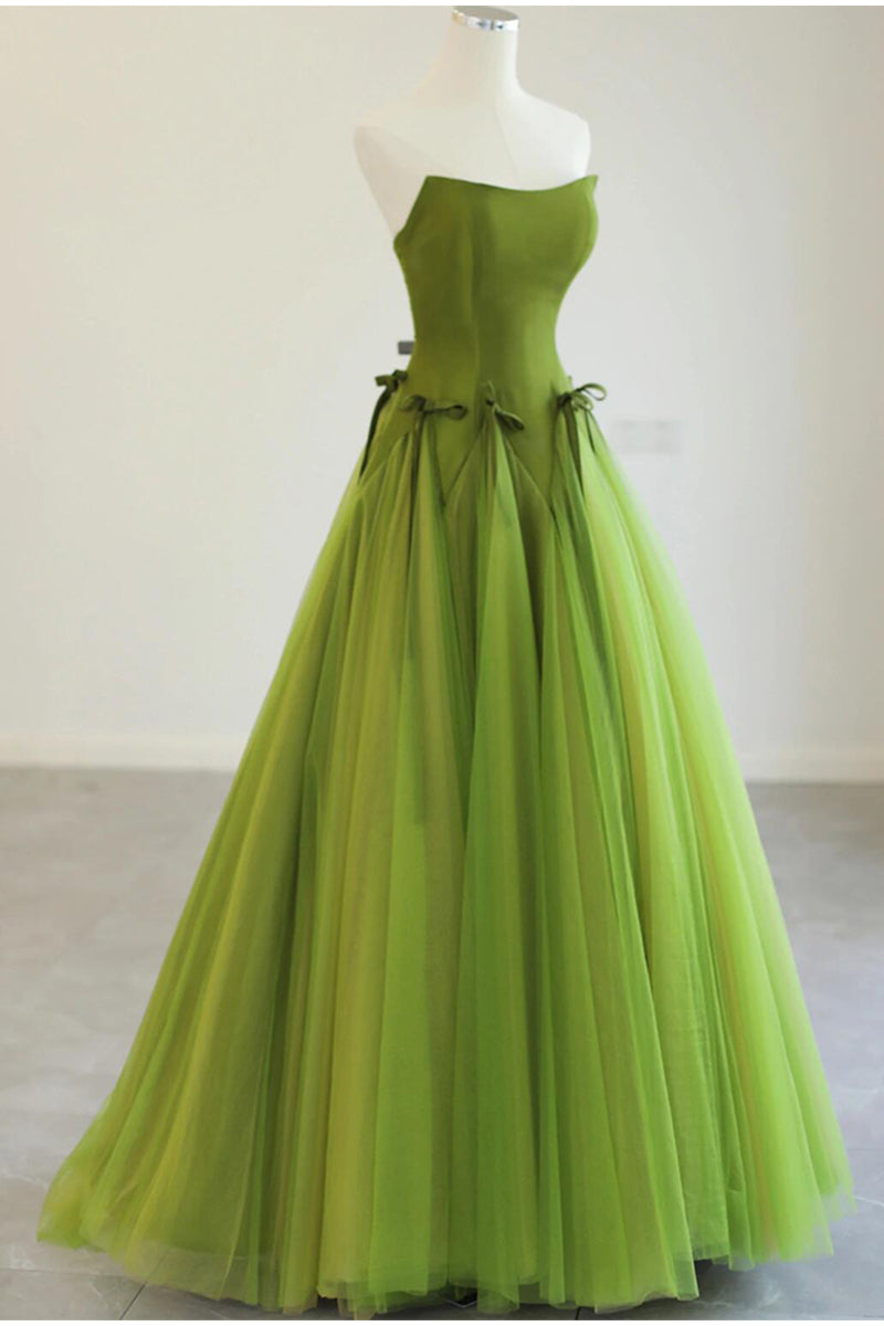 Green 💚Fairytale Tulle Ball Dress for Wedding & Birthday - Strapless A-line Evening Dress ED01939