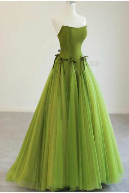 Green 💚Fairytale Tulle Ball Dress for Wedding & Birthday - Strapless A-line Evening Dress ED01939