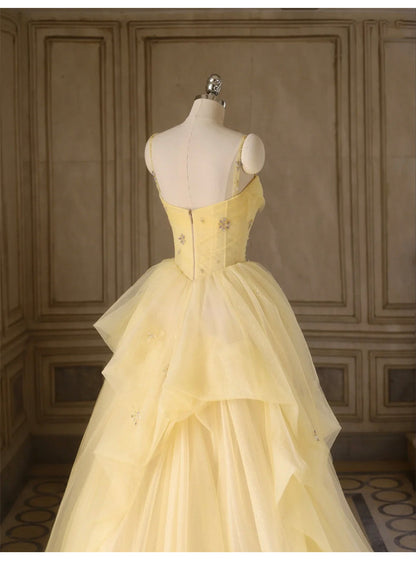 Sweet Yellow Princess Tulle Prom Dress 💛A-Line Shinny Beaded Evening Gown for Graduation & Quinceanera & Birthday ED01940
