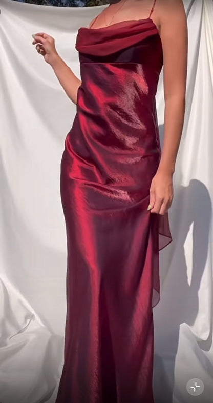 Royal Purple Satin Prom Dress Vintage Glam Evening Gown with Chiffon Ribbon ED1942