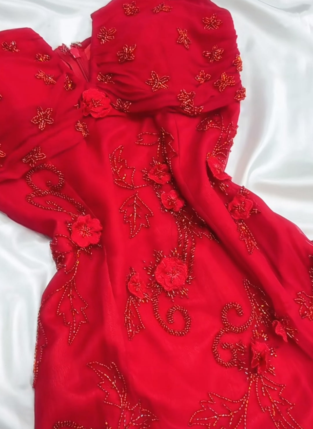 Retro Fairytale Red  Chiffon Prom Dress for Party&Birthday Glitter Beaded Applique Evening Gown  ED01954