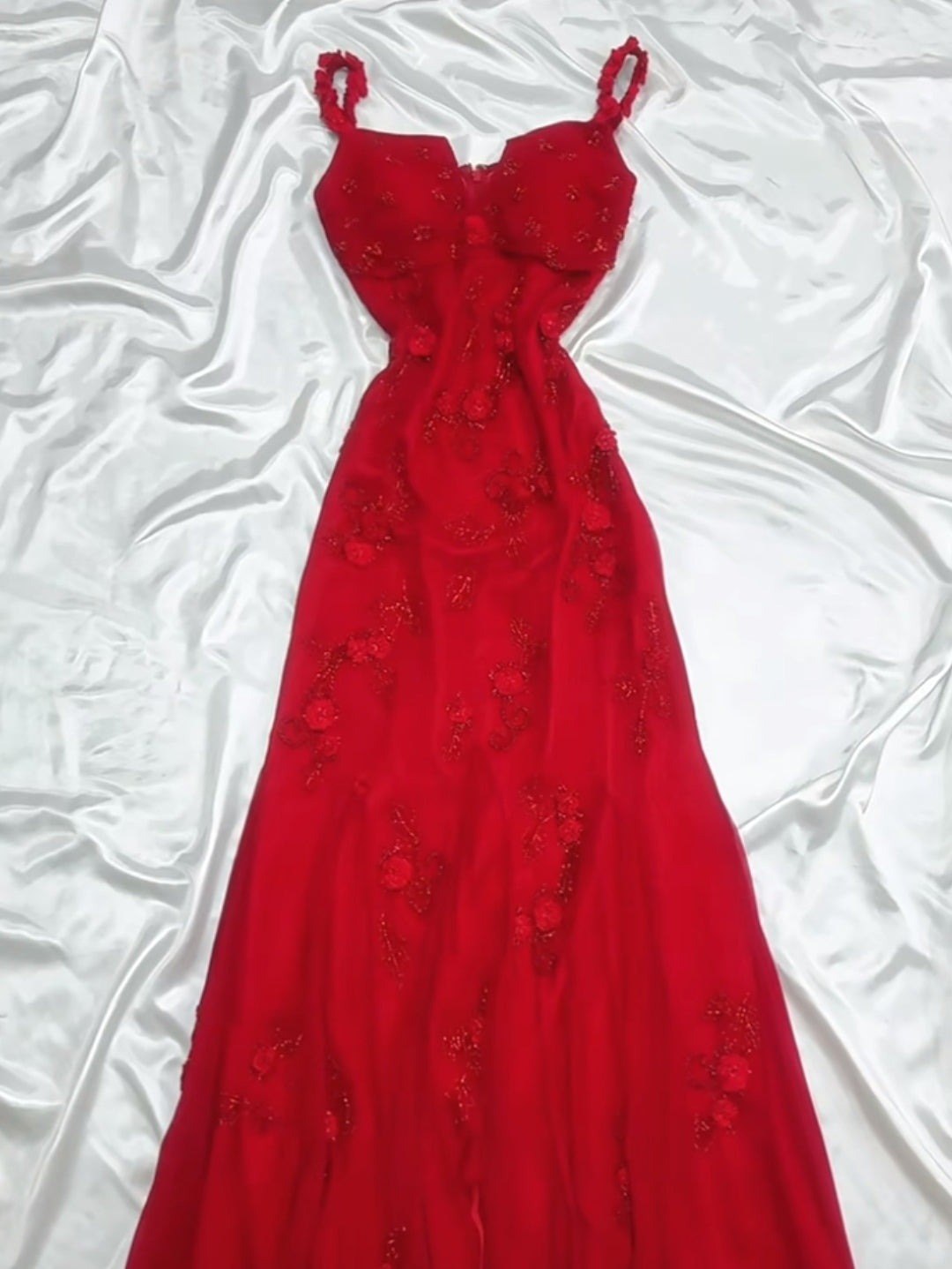 Retro Fairytale Red  Chiffon Prom Dress for Party&Birthday Glitter Beaded Applique Evening Gown  ED01954