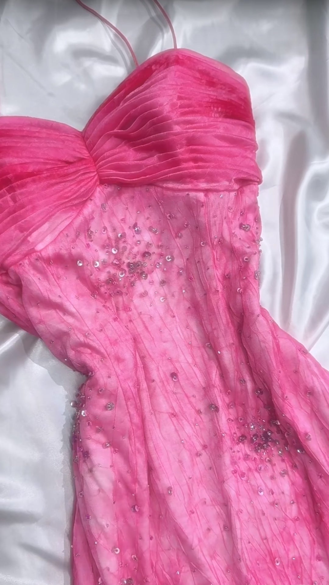 Pink Princess Style Beaded Chiffon Prom Dress for Party Glitter 90s Retro A-Line Evening Gown ED01955