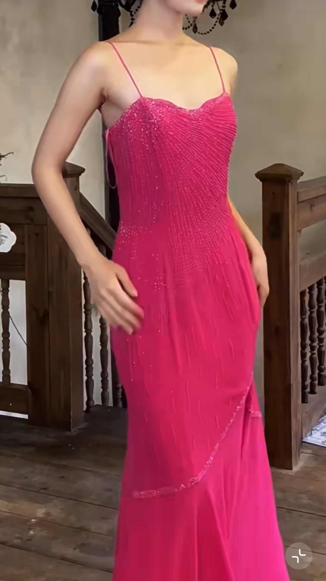 Fairytale Pink Spaghetti Strap Beaded Long Prom Dress Formal Evening Gowns ED01961