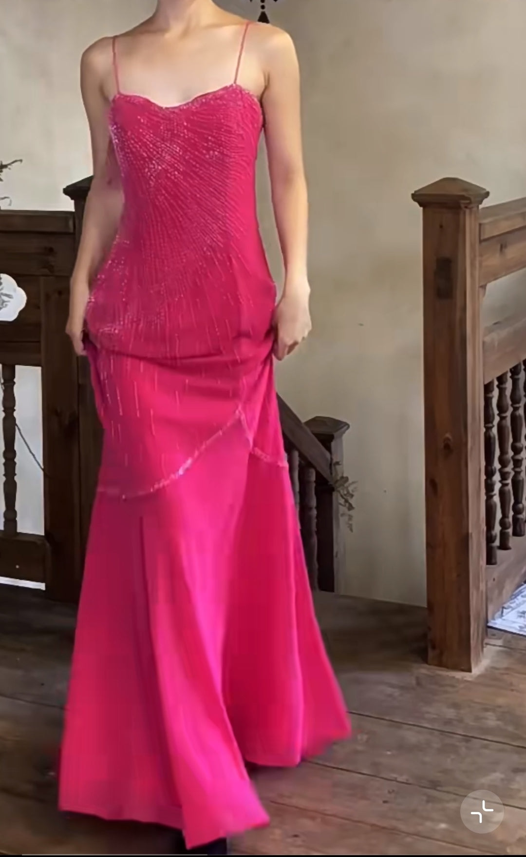 Fairytale Pink Spaghetti Strap Beaded Long Prom Dress Formal Evening Gowns ED01961