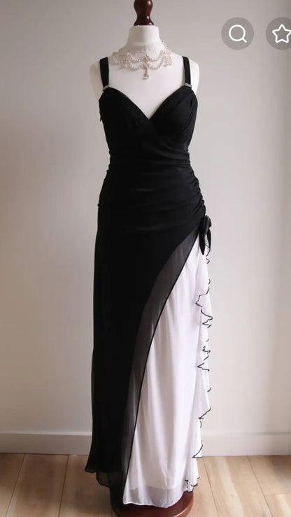 Elegant Black V-neck Chiffon Ball Dress Glam Ruffle Party Dress ED01960