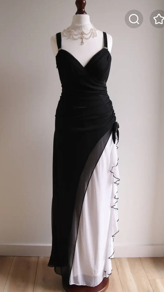 Elegant Black V-neck Chiffon Ball Dress Glam Ruffle Party Dress ED01960