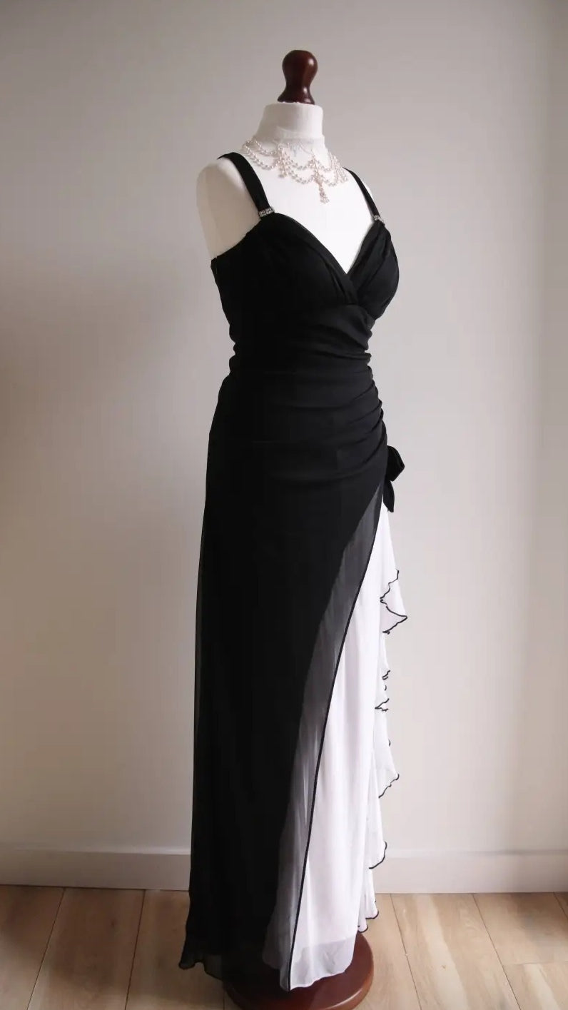 Elegant Black V-neck Chiffon Ball Dress Glam Ruffle Party Dress ED01960