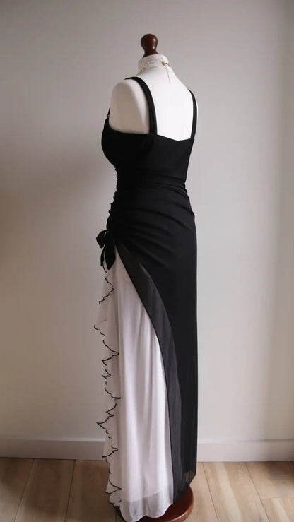 Elegant Black V-neck Chiffon Ball Dress Glam Ruffle Party Dress ED01960