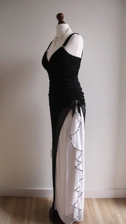 Elegant Black V-neck Chiffon Ball Dress Glam Ruffle Party Dress ED01960