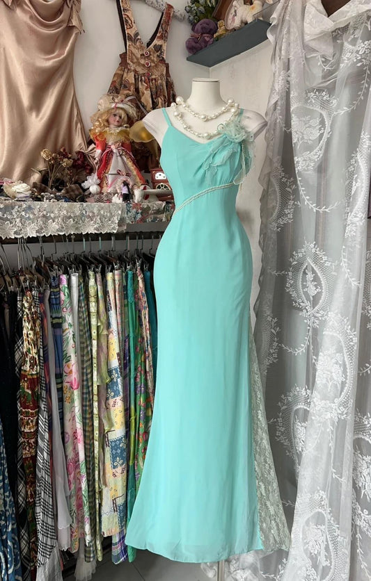Sweet Mint Green Spaghetti Strap Chiffon Lace Bodycon Prom Dress Elegant Party Dress ED01969