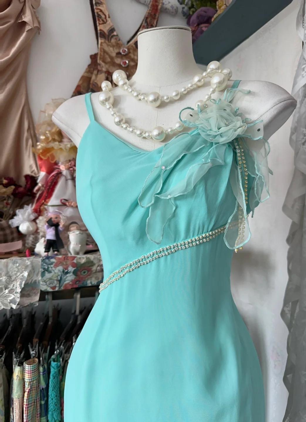 Sweet Mint Green Spaghetti Strap Chiffon Lace Bodycon Prom Dress Elegant Party Dress ED01969