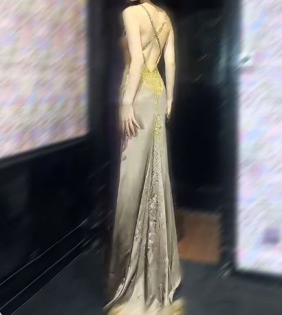 Sexy Spaghetti Strap V-Neck Satin Beaded Long Prom Dress Shiny Beaded Backless Evening Dress ED01972