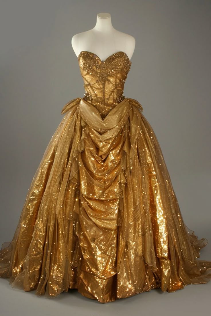 Classic Gold Sweetheart Glitter Beaded Tulle Ball Gowns Formal Evening Gowns ED01982