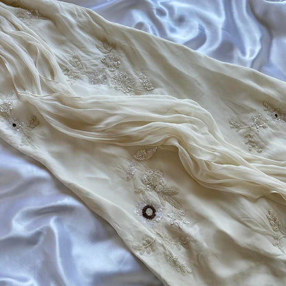 Vintage White  Spaghetti Straps Chiffon Sheath Gentle Prom Dresses with Beading ED01985