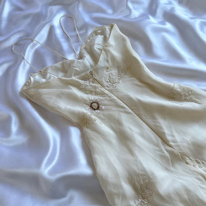 Vintage White  Spaghetti Straps Chiffon Sheath Gentle Prom Dresses with Beading ED01985