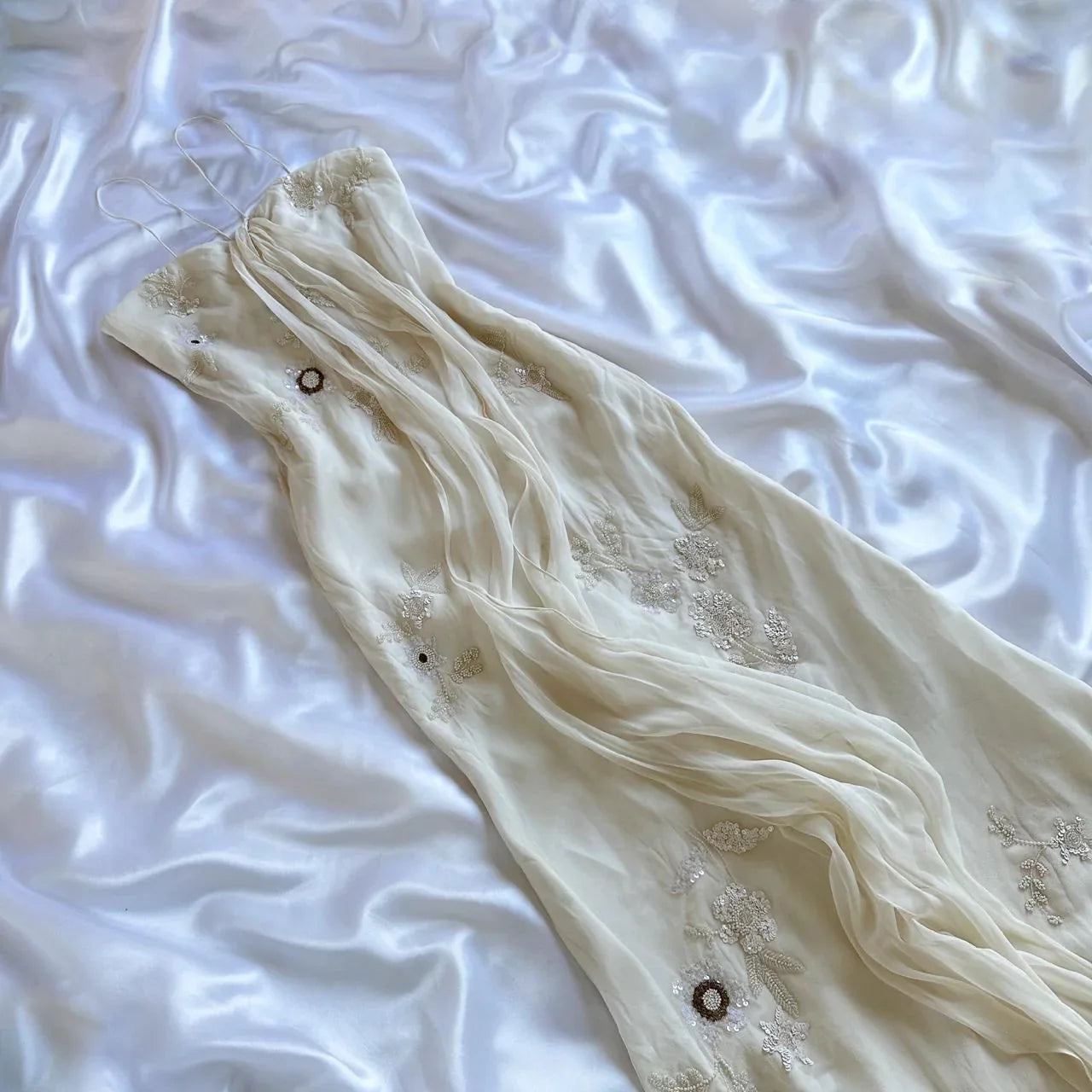 Vintage White  Spaghetti Straps Chiffon Sheath Gentle Prom Dresses with Beading ED01985